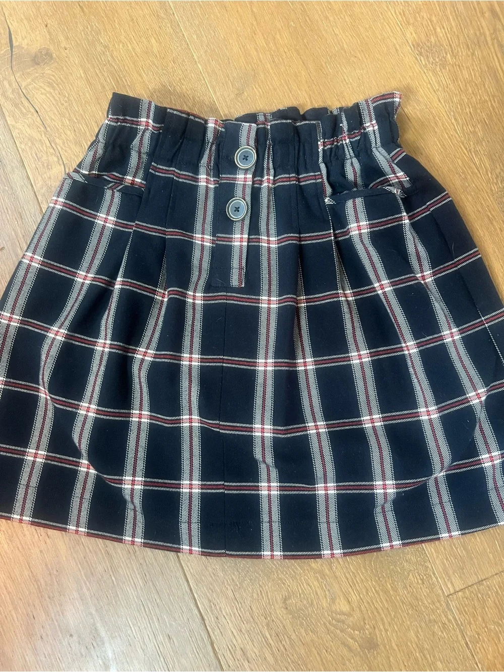 Zara Dark Blue Plaid Paperbag Skirt with Red and White Stripes so cute !!